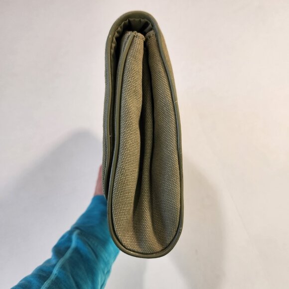 Serena & Lily Envelope Clutch Purse Peacock Embroidered Olive Green Canvas - Picture 4 of 13